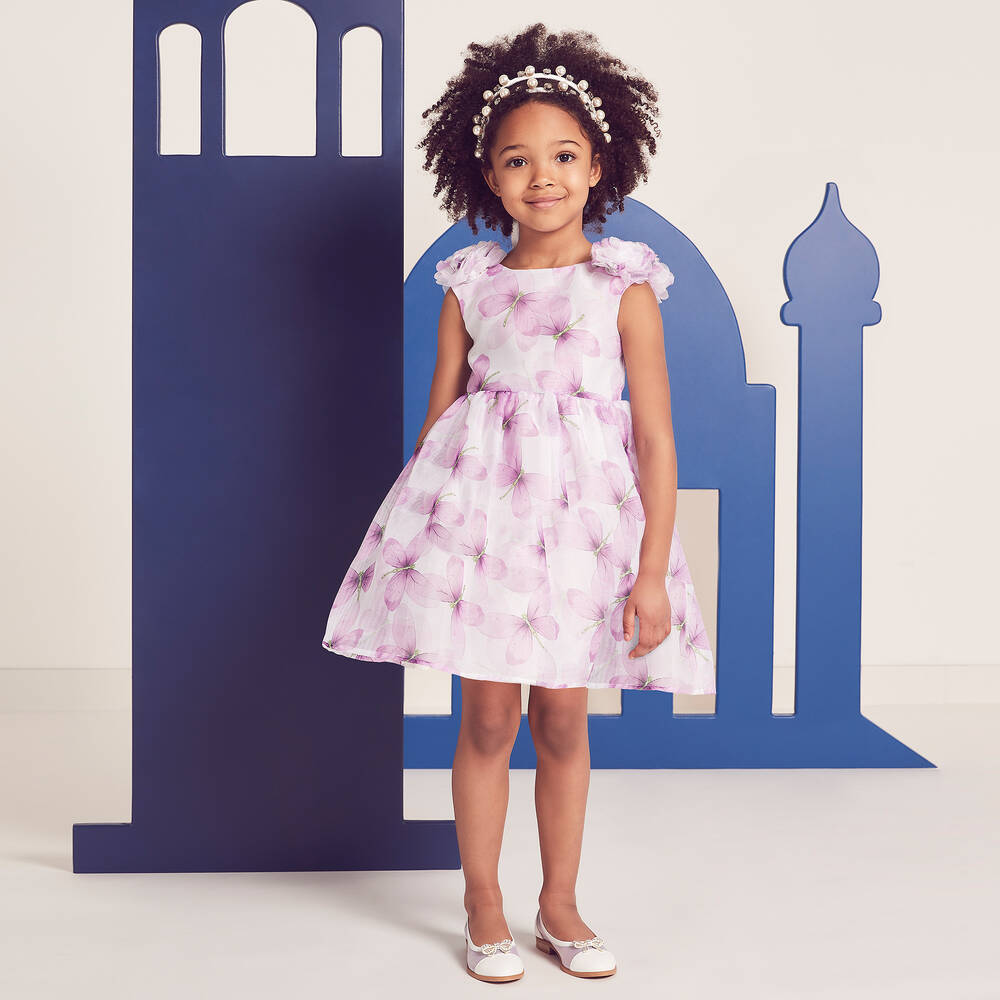 Mayoral-White & Purple Butterfly Dress | Childrensalon Outlet