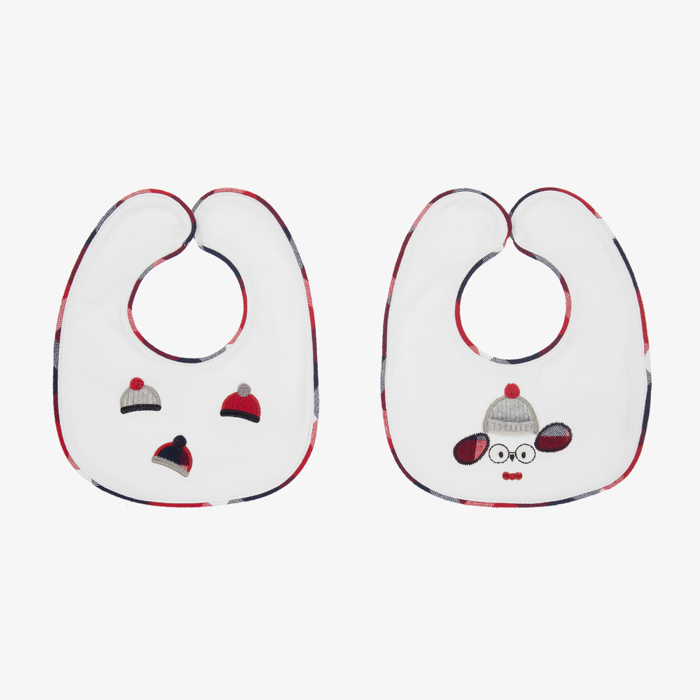 Mayoral Newborn - White & Red Bibs (2 Pack) | Childrensalon