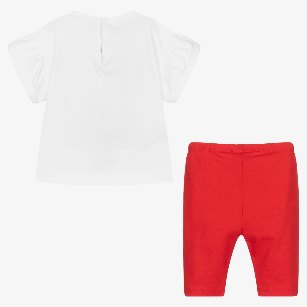 مايورال-طقم ليغنغز أطفال بناتي قطن لون أبيض وأحمر | Childrensalon Outlet