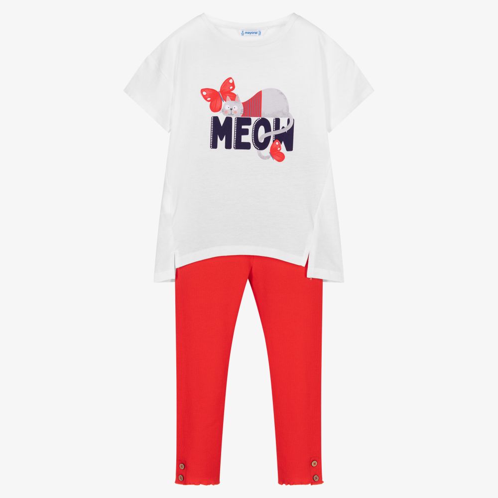 Mayoral-Белый топ с красными легинсами | Childrensalon Outlet