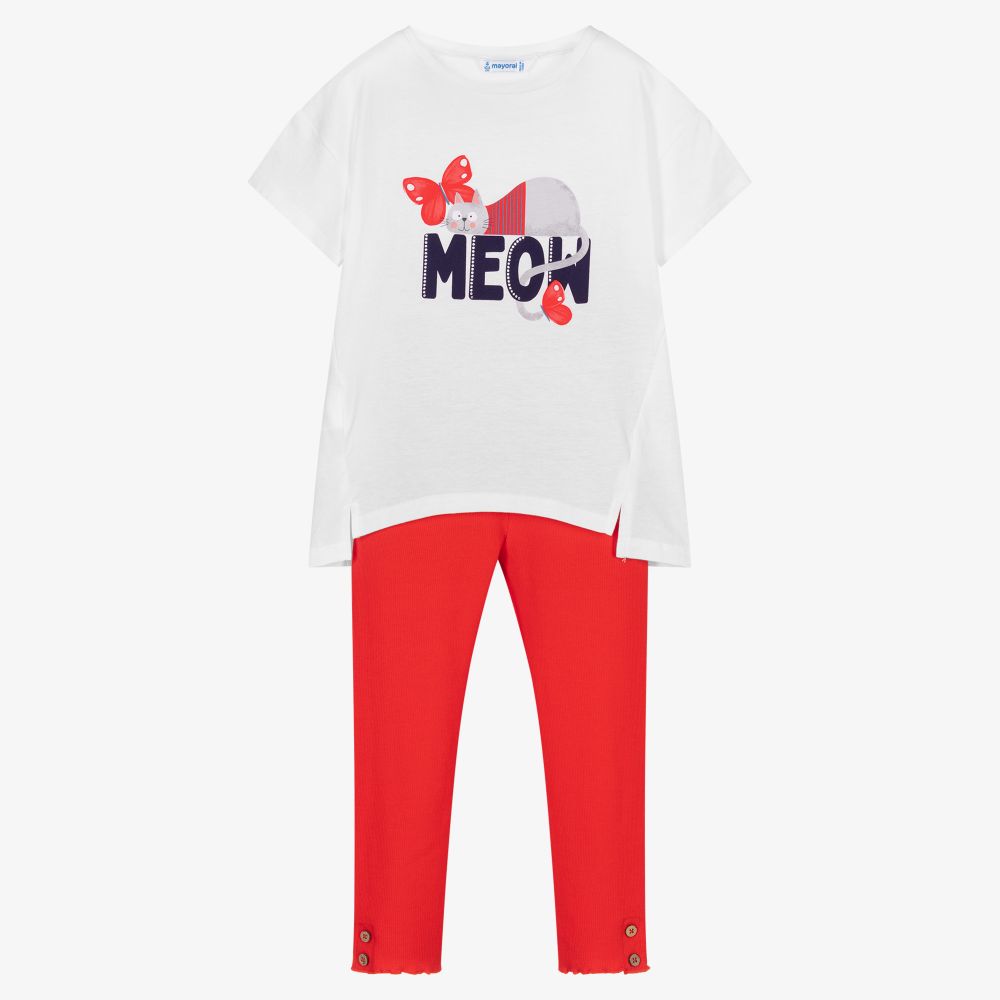 Mayoral - White & Red Leggings Set | Childrensalon