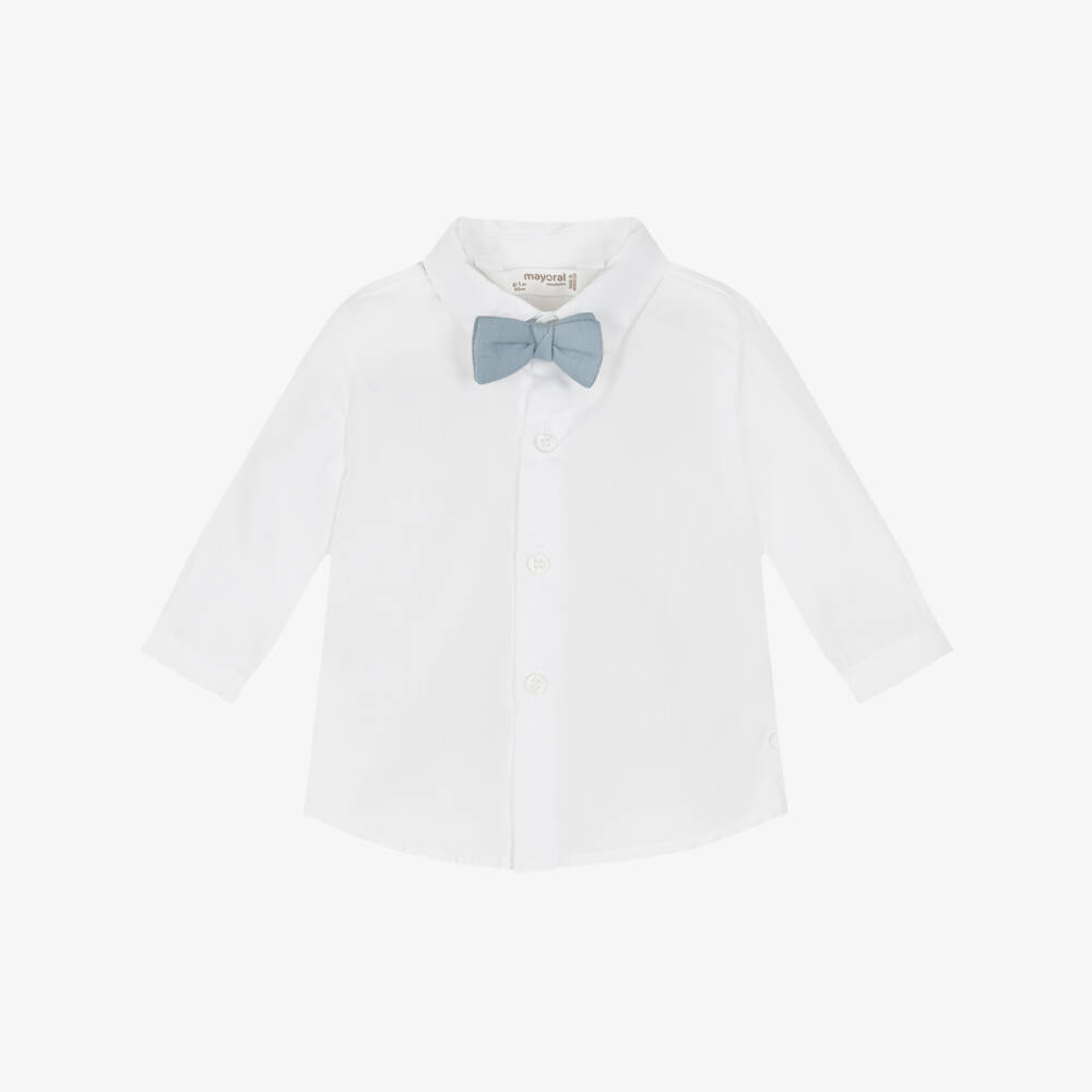 Mayoral Newborn-White Shirt With Bow Tie | Childrensalon Outlet