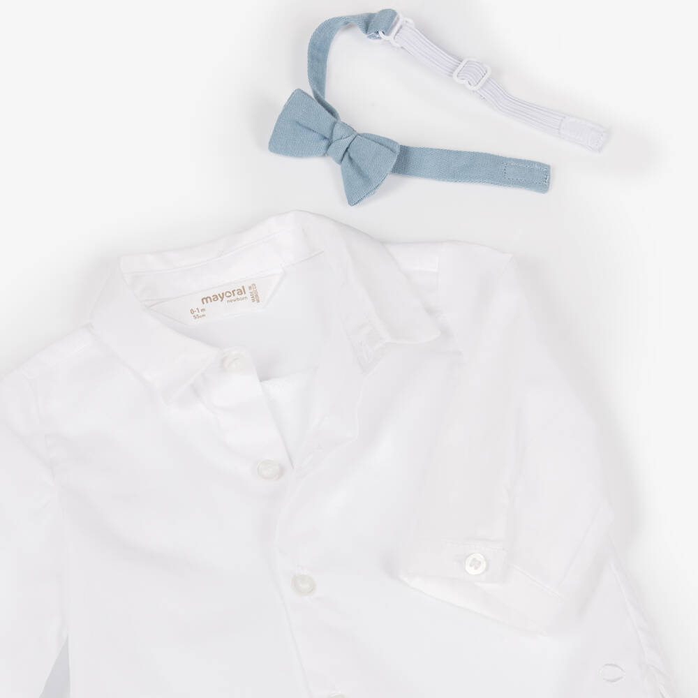 Mayoral Newborn-White Shirt With Bow Tie | Childrensalon Outlet