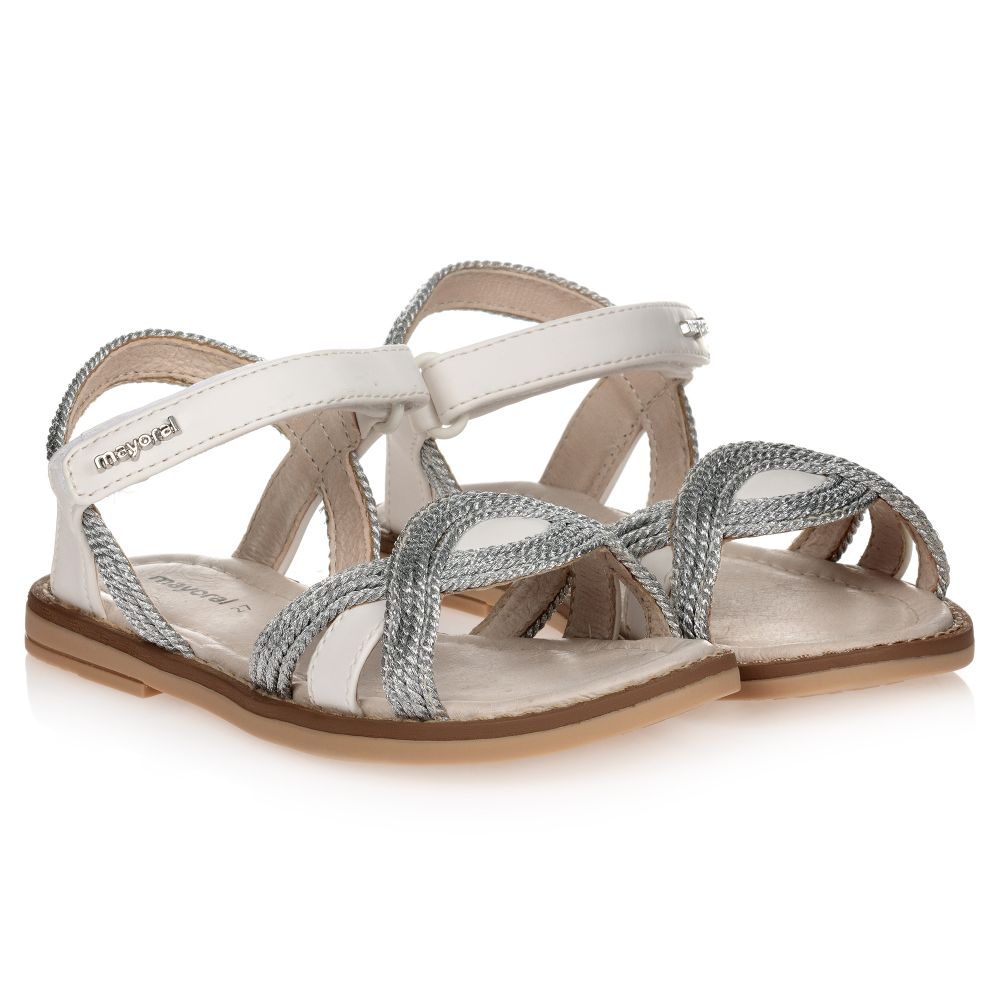 Mayoral - White & Silver Braided Sandals | Childrensalon