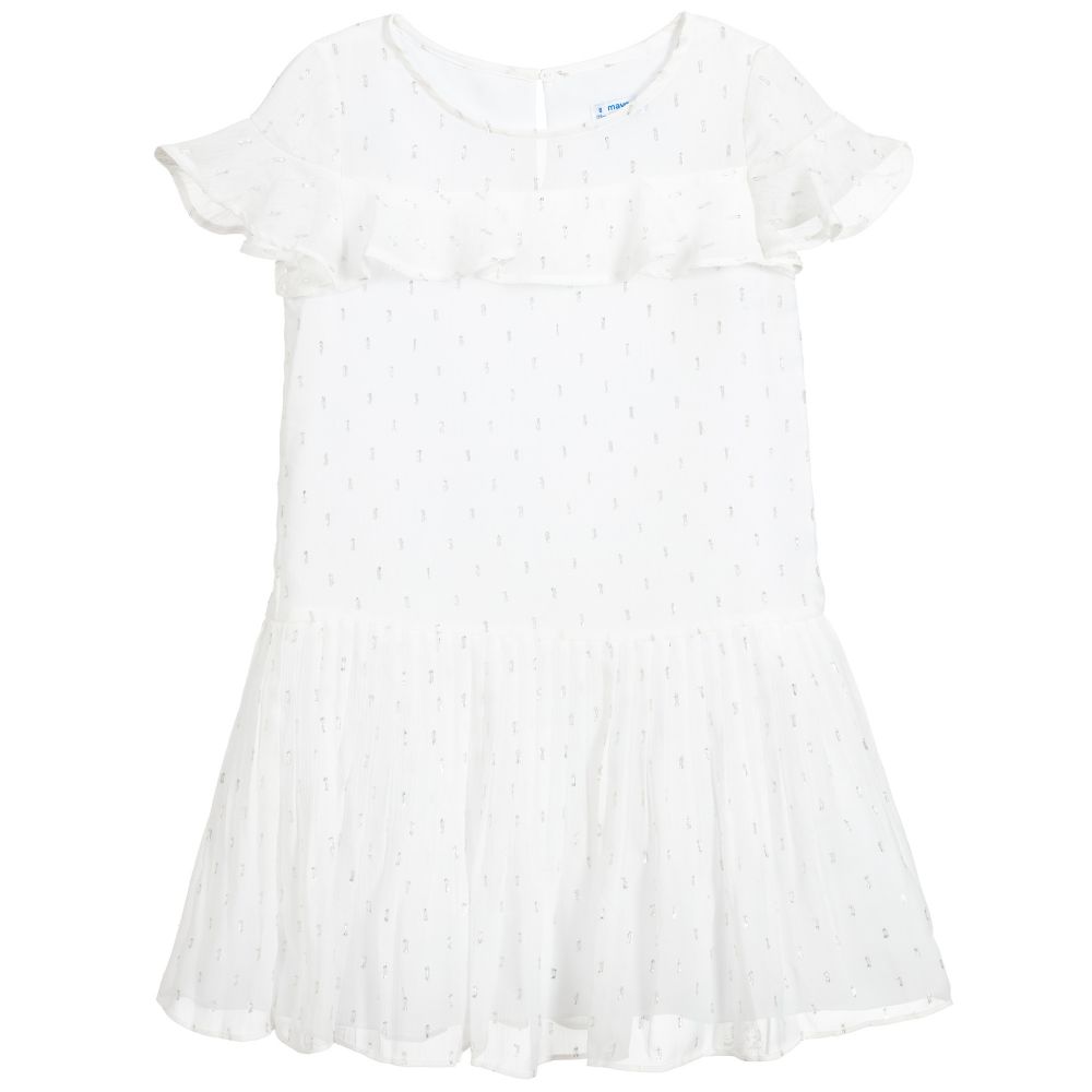 Mayoral-White & Silver Chiffon Dress | Childrensalon Outlet