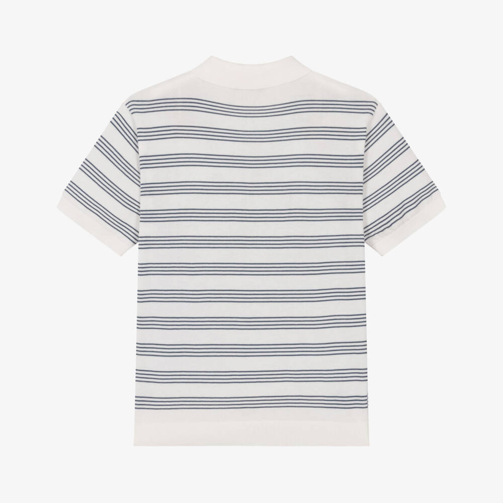 Mayoral Nukutavake-White Stripe Knit Polo | Childrensalon Outlet