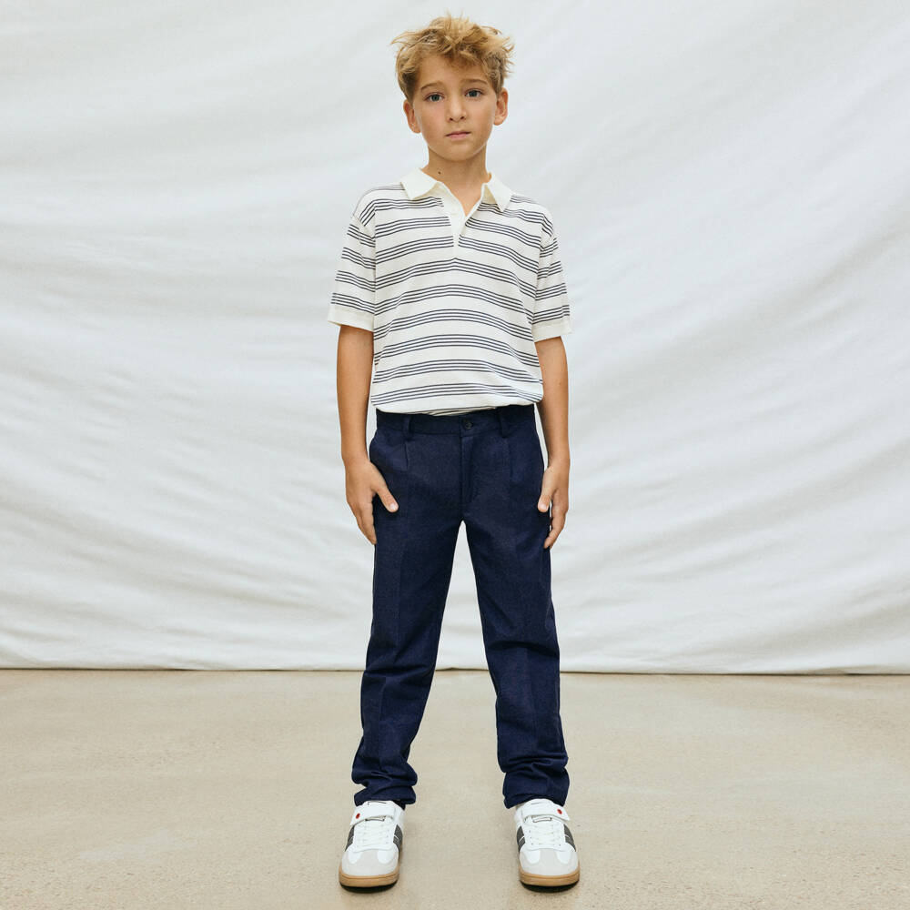 Mayoral Nukutavake-White Stripe Knit Polo | Childrensalon Outlet