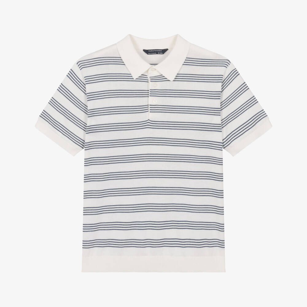 Mayoral Nukutavake-White Stripe Knit Polo | Childrensalon Outlet