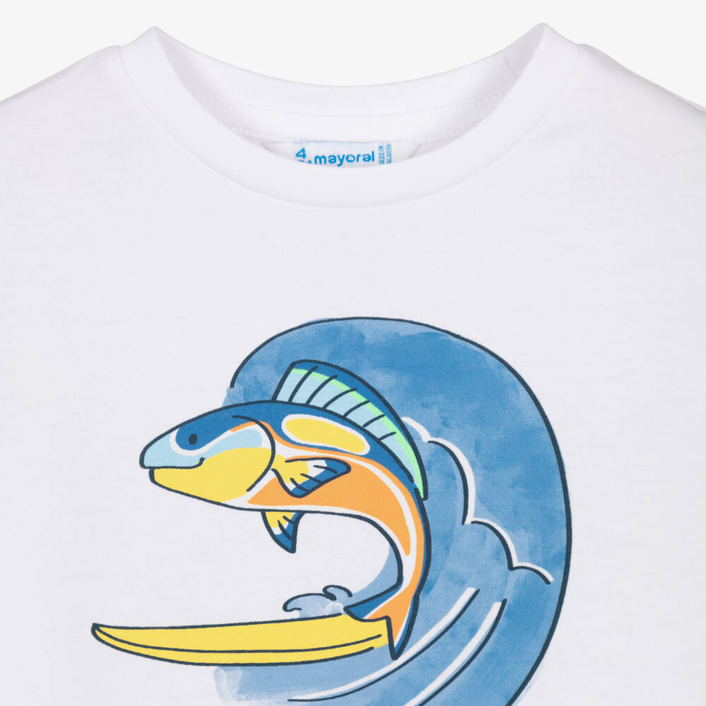Mayoral-White Surfing Sleeveless T-shirt | Childrensalon Outlet