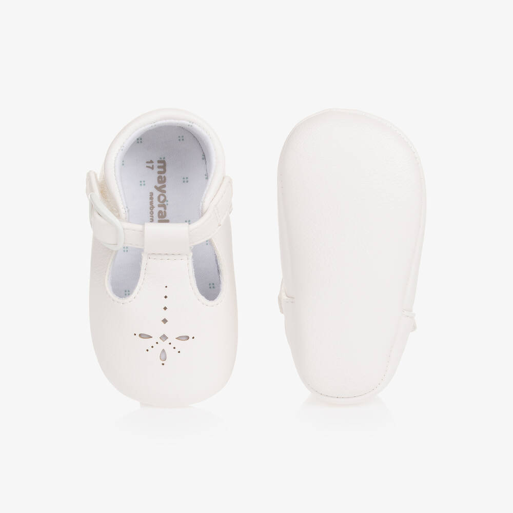 Mayoral Newborn-White T-Bar Baby Pre-Walker Shoes | Childrensalon Outlet