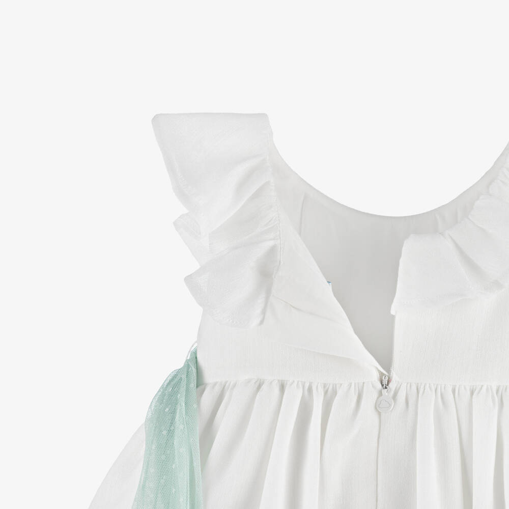 Mayoral-White Tulle Flower Belt Ss Dress | Childrensalon Outlet
