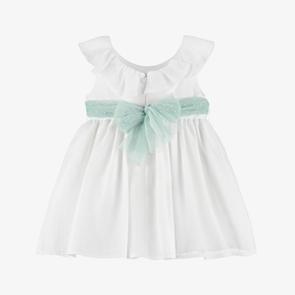 Mayoral-White Tulle Flower Belt Ss Dress | Childrensalon Outlet