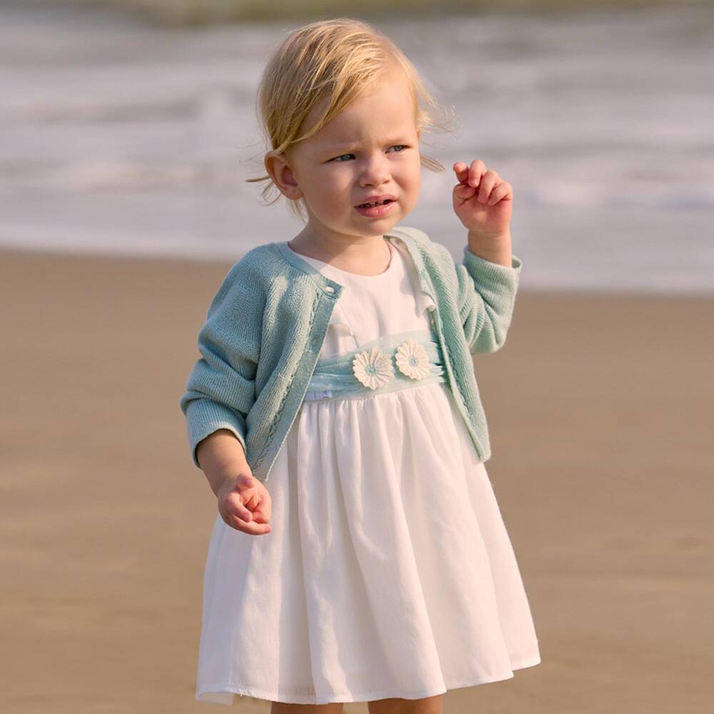 Mayoral-White Tulle Flower Belt Ss Dress | Childrensalon Outlet