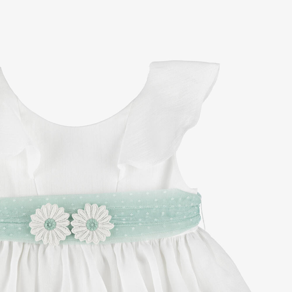 Mayoral-White Tulle Flower Belt Ss Dress | Childrensalon Outlet