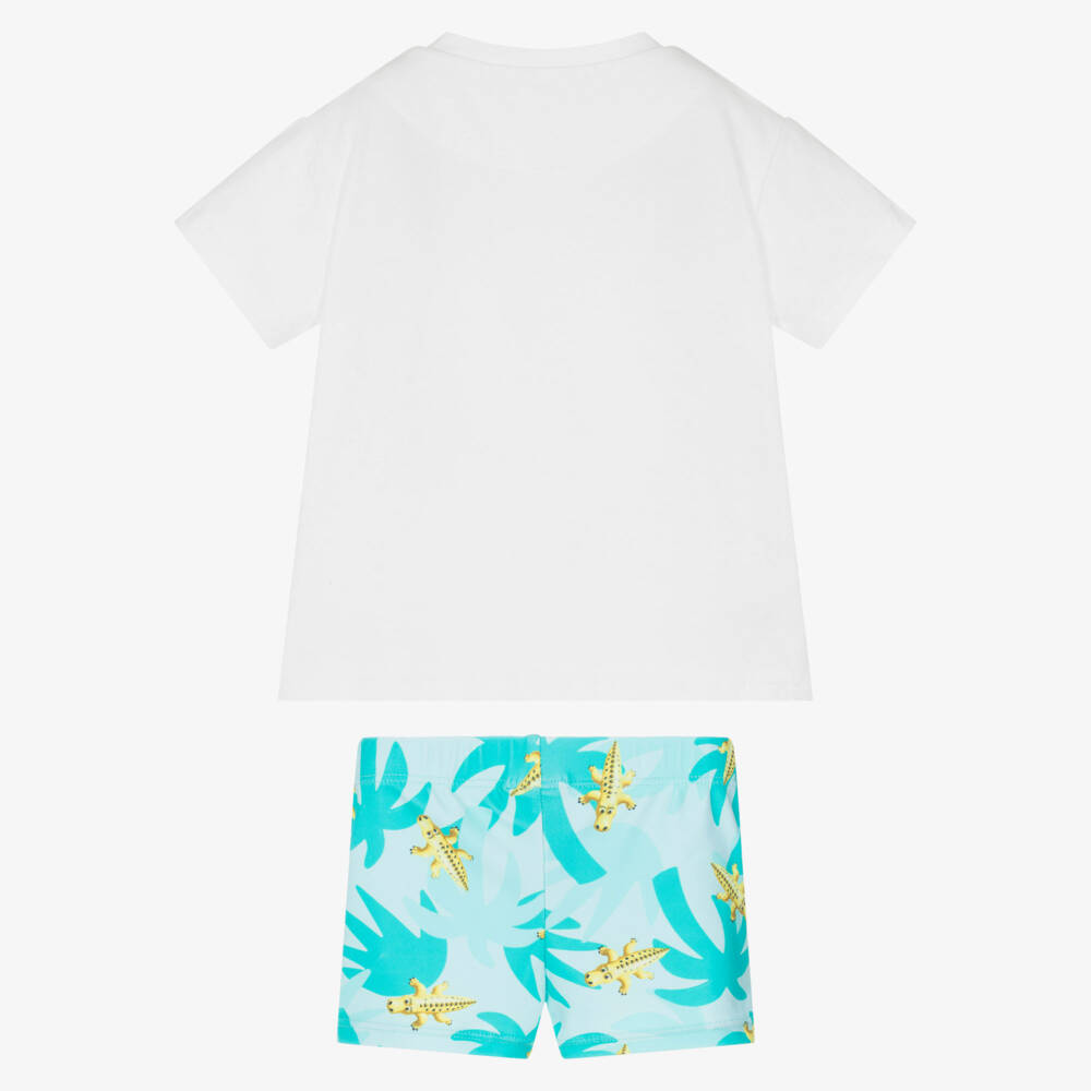 Mayoral-White & Turq Crocodile Print Swim Short Set | Childrensalon Outlet