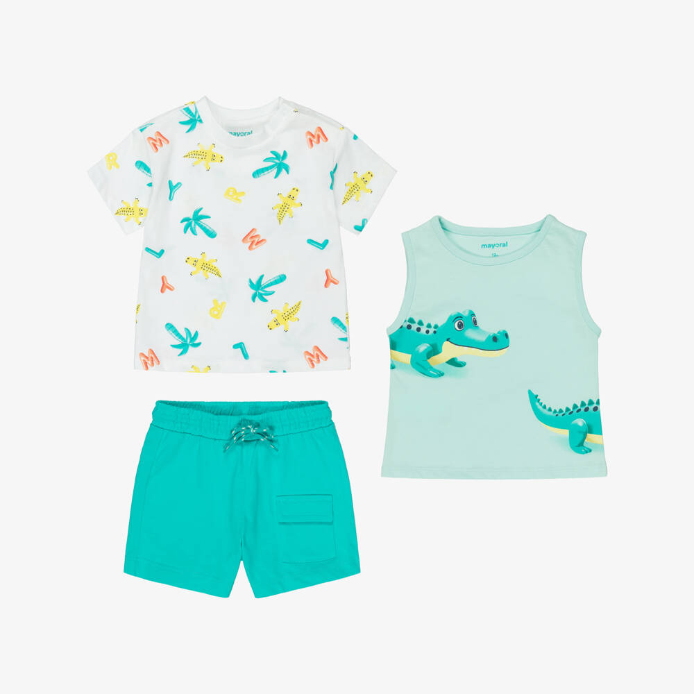 Mayoral-White & Turq Crocodile Short Set | Childrensalon Outlet