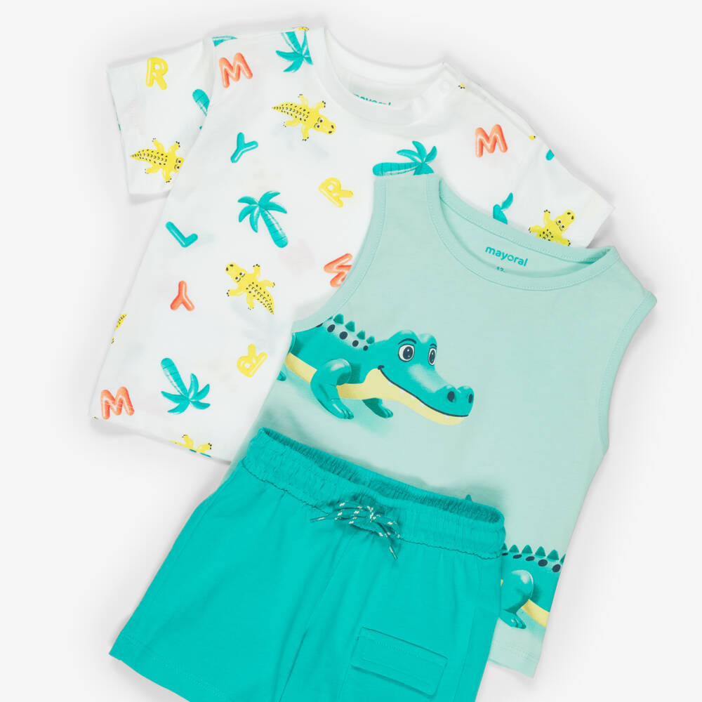 Mayoral-White & Turq Crocodile Short Set | Childrensalon Outlet