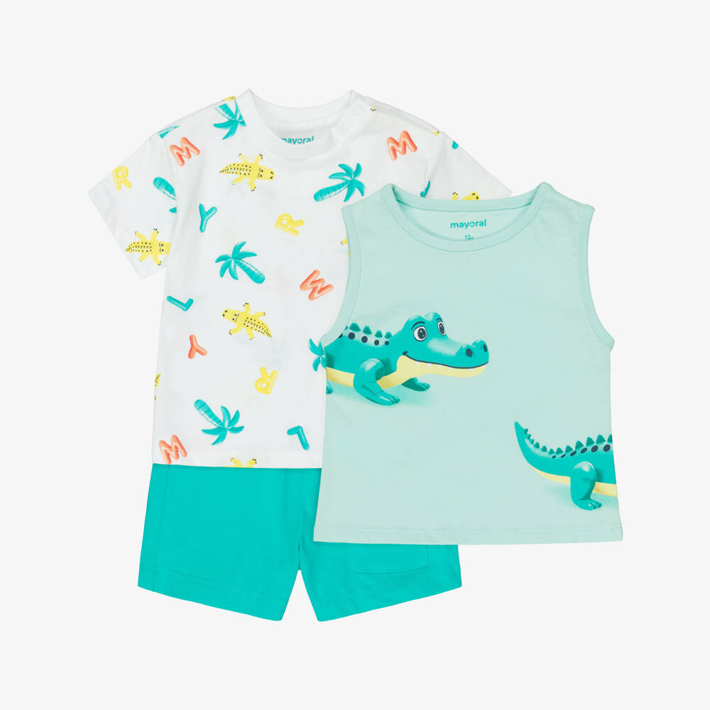 Mayoral-White & Turq Crocodile Short Set | Childrensalon Outlet