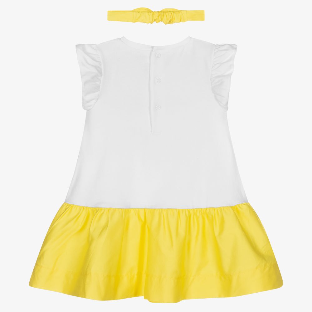 Mayoral-Бело-желтое платье с яблоком и трусики | Childrensalon Outlet