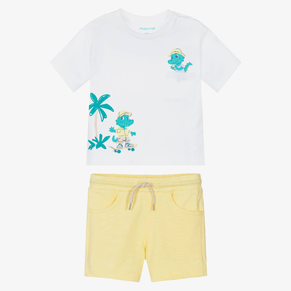 Mayoral-White & Yellow Crocodile Print Short Set | Childrensalon Outlet