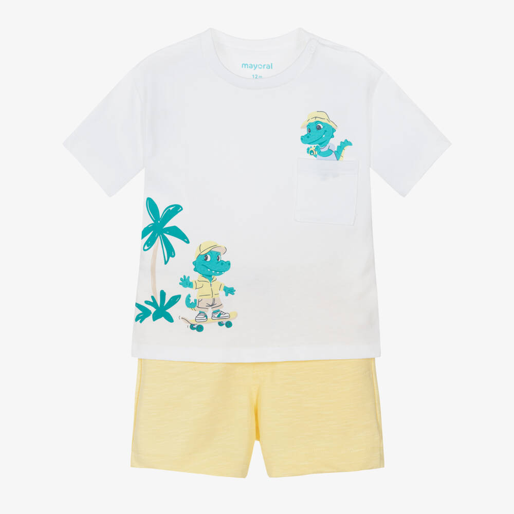 Mayoral-White & Yellow Crocodile Print Short Set | Childrensalon Outlet
