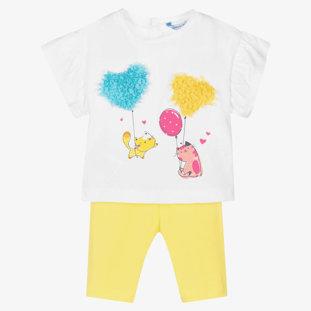 Mayoral - White & Yellow Leggings Set | Childrensalon