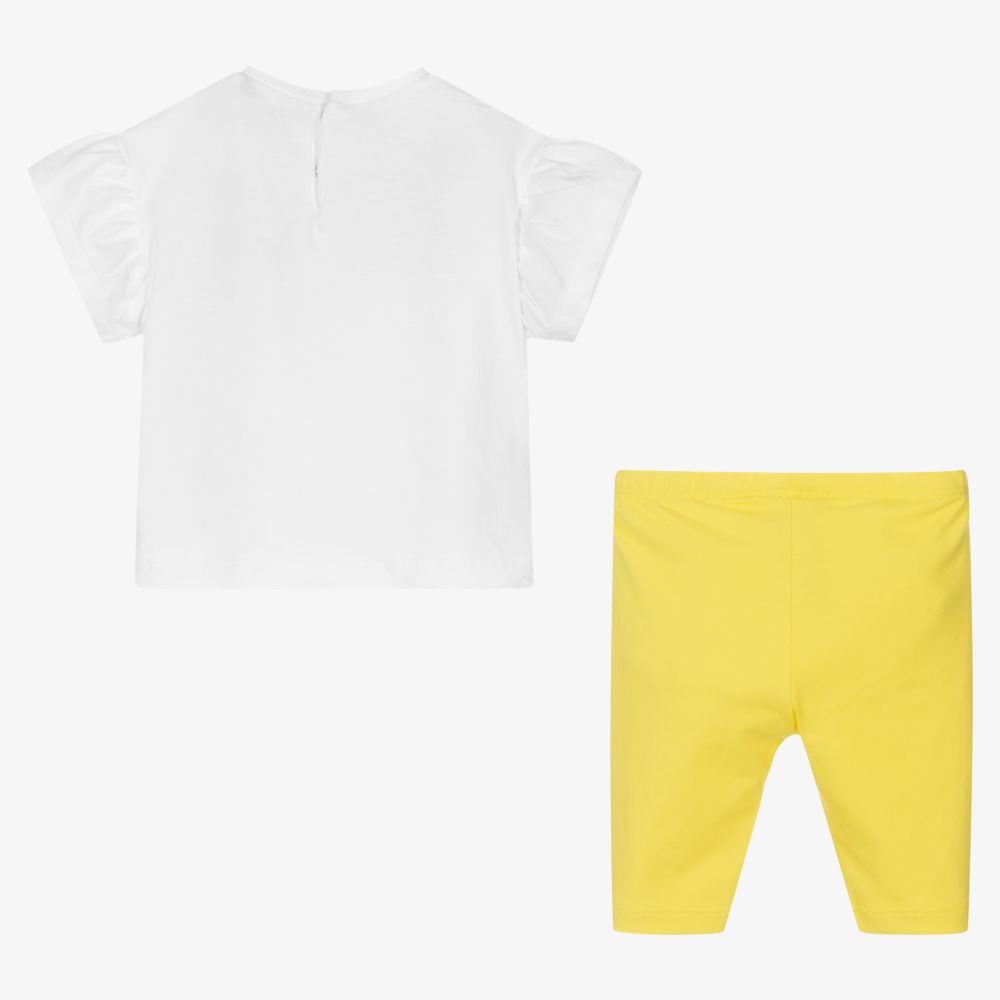 مايورال-طقم ليغنغز أطفال بناتي قطن جيرسي لون أبيض وأصفر | Childrensalon Outlet