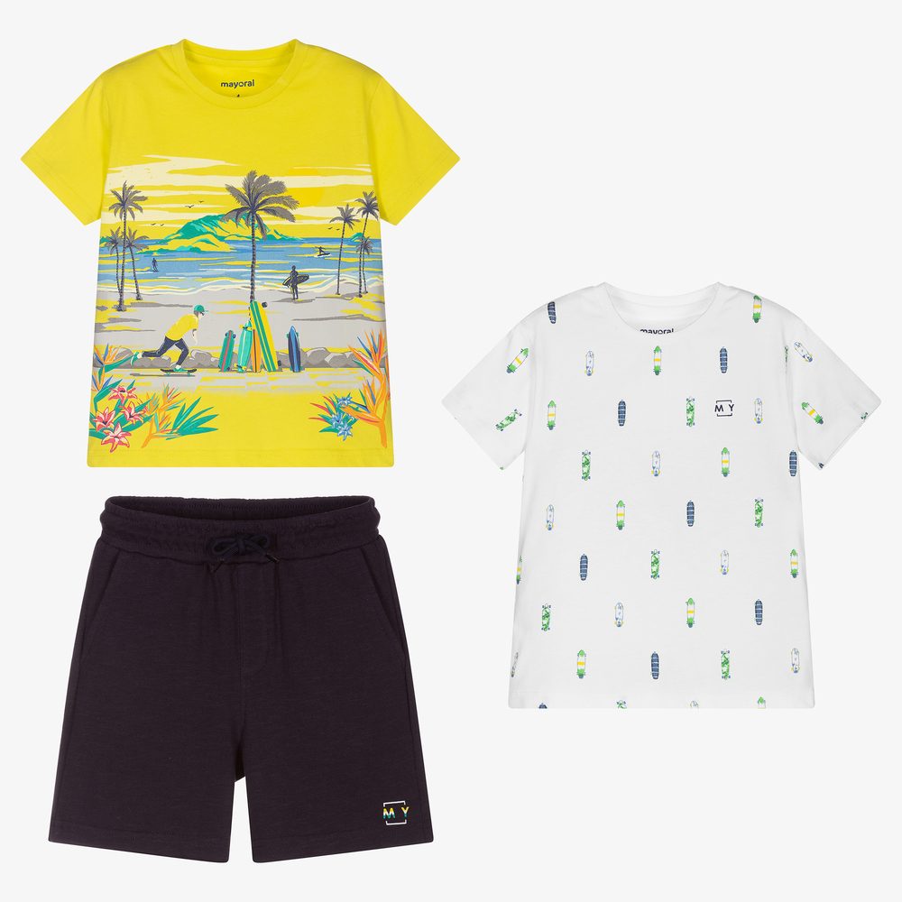 Mayoral - Shorts-Set in Weiß und Gelb | Childrensalon