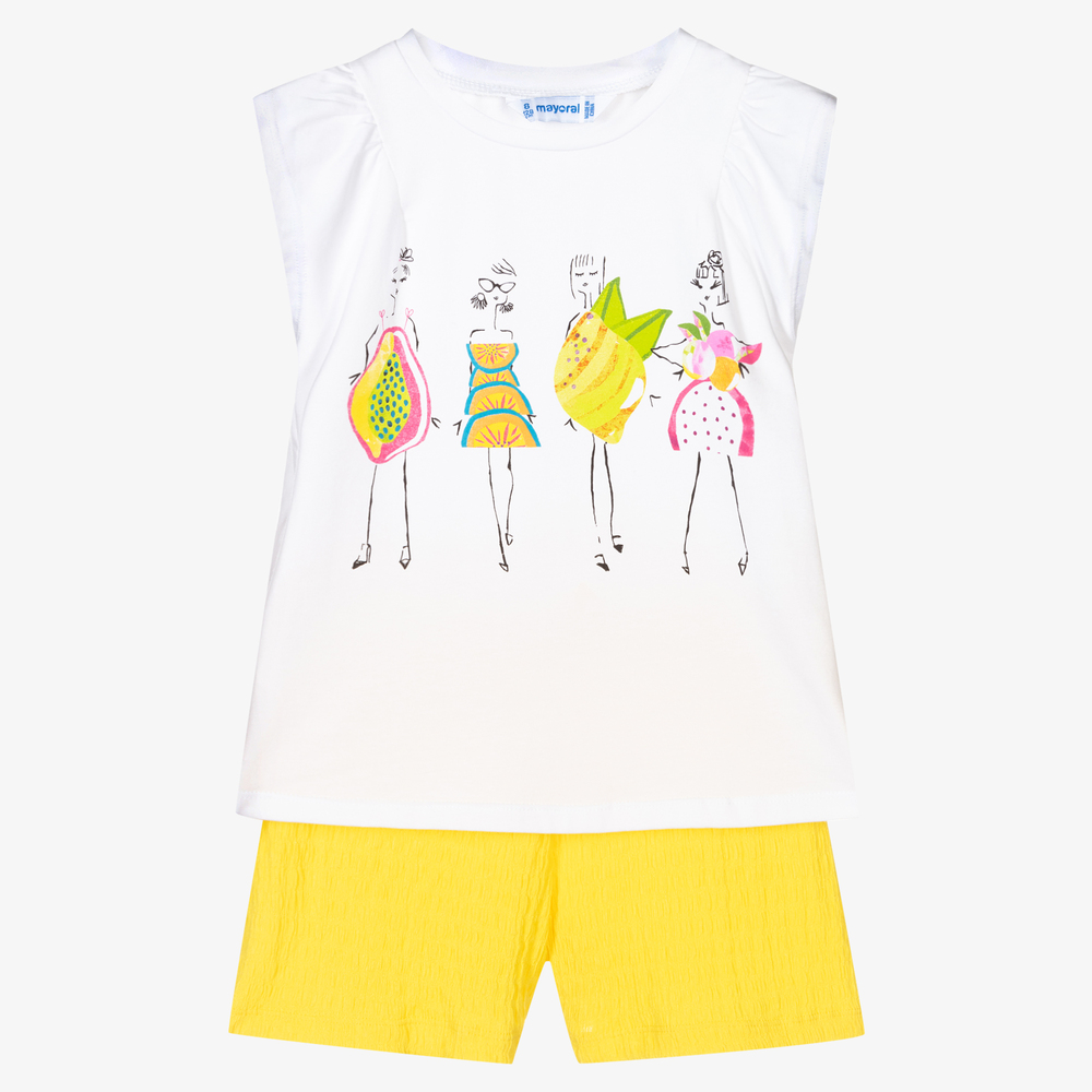 Mayoral - Белый топ с желтыми шортами | Childrensalon
