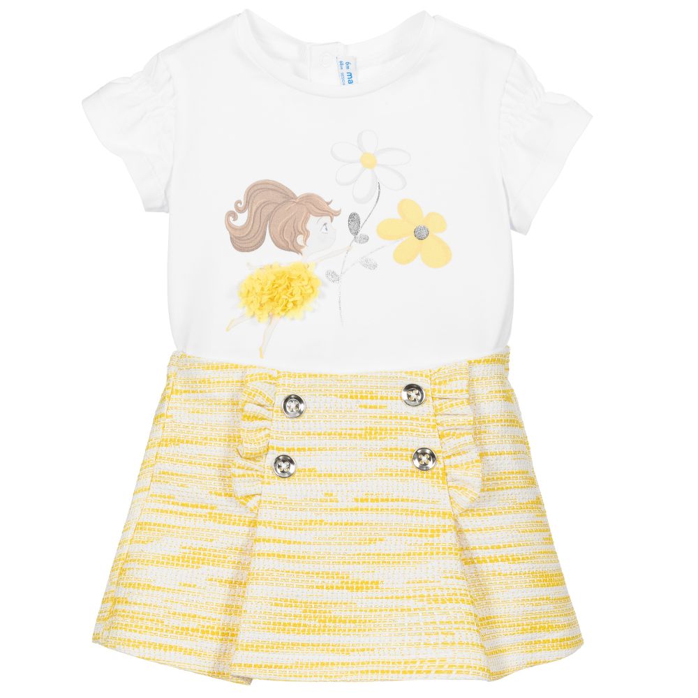 Mayoral - Ensemble jupe-short blanc et jaune | Childrensalon