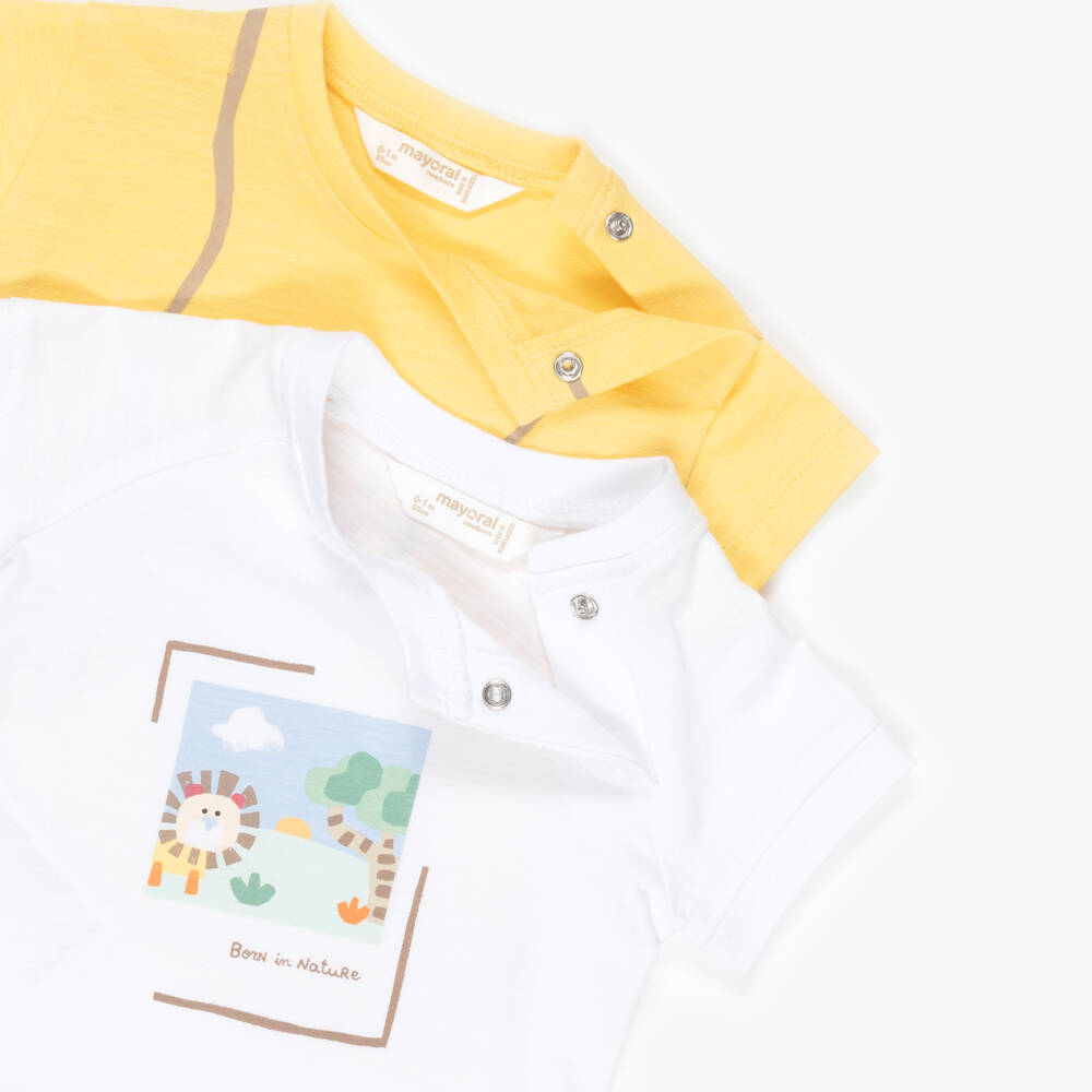 Mayoral Newborn-Yellow And Ivory T-shirt 2pk | Childrensalon Outlet