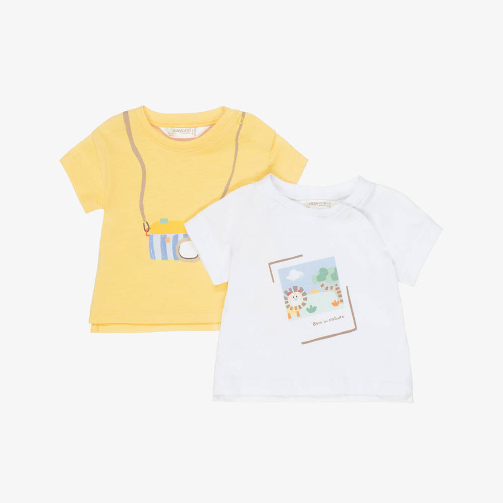 Mayoral Newborn-Yellow And Ivory T-shirt 2pk | Childrensalon Outlet