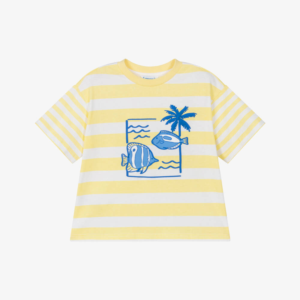 Mayoral-Yellow And White Stripe Fish T-shirt | Childrensalon Outlet