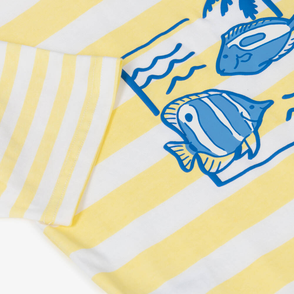 Mayoral-Yellow And White Stripe Fish T-shirt | Childrensalon Outlet