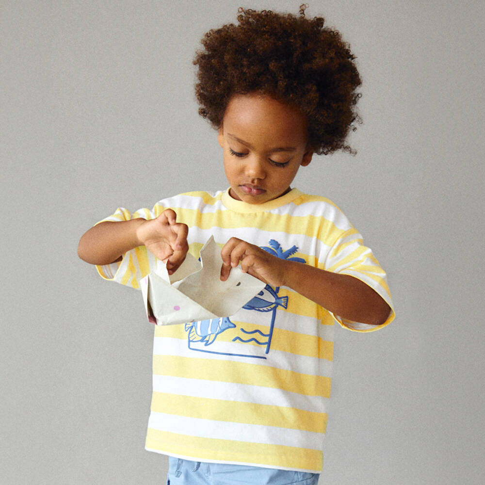 Mayoral-Yellow And White Stripe Fish T-shirt | Childrensalon Outlet