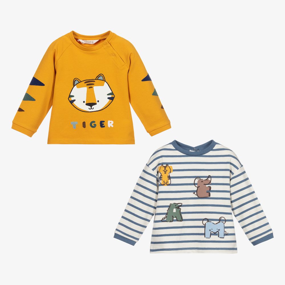 Mayoral Newborn - Yellow Animals Tops (2 Pack) | Childrensalon