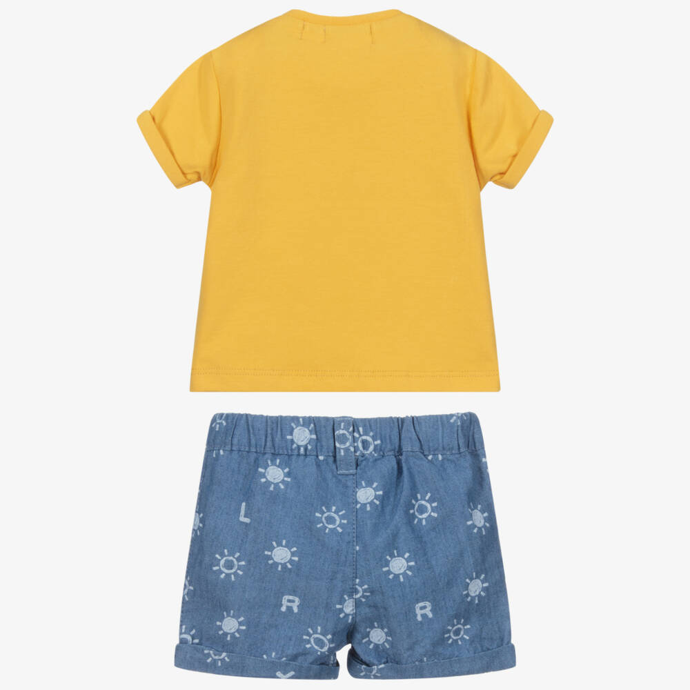 Mayoral Для новорожденных-Комплект из желтой футболки с синими шортами | Childrensalon Outlet