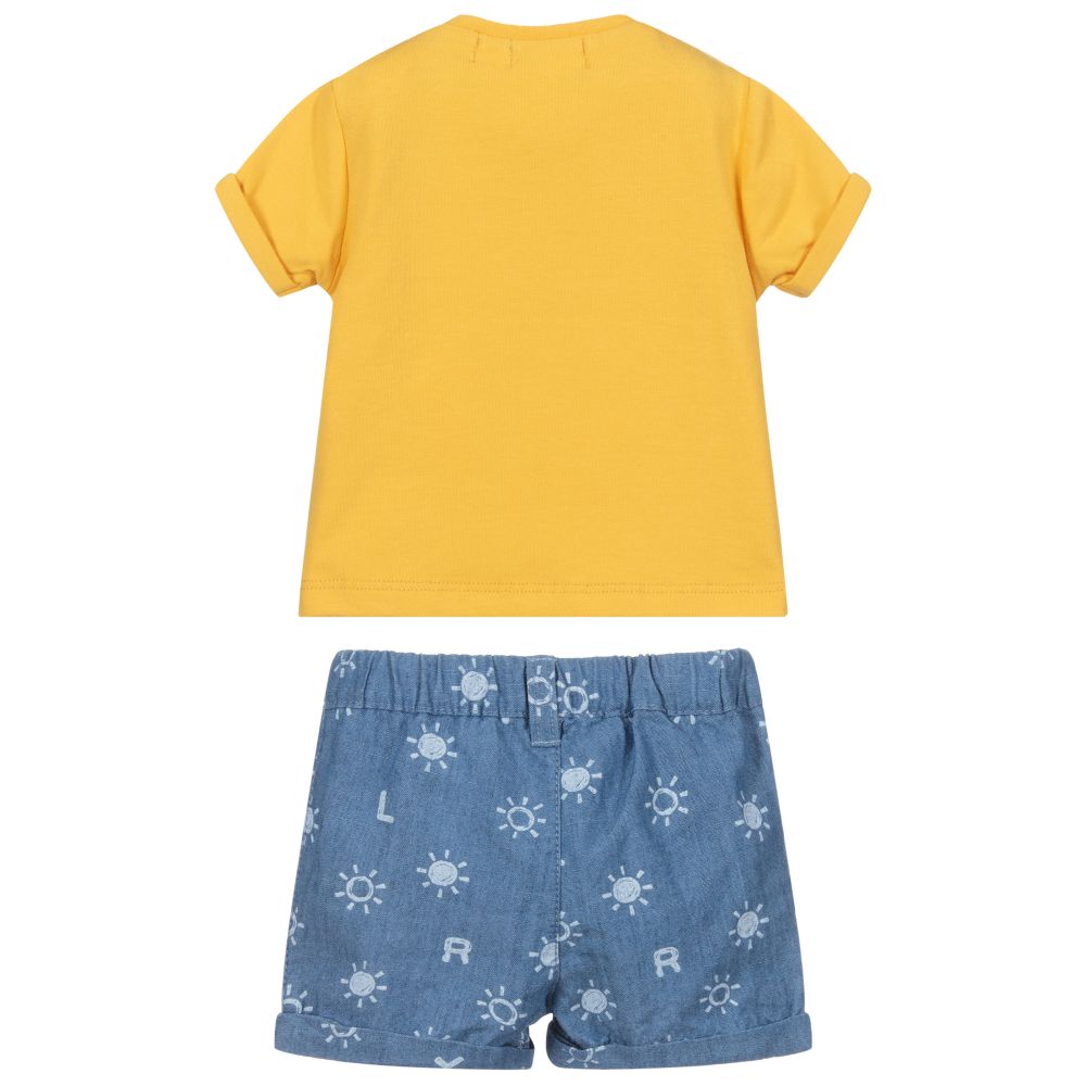 Mayoral Для новорожденных-Комплект из желтой футболки с синими шортами | Childrensalon Outlet