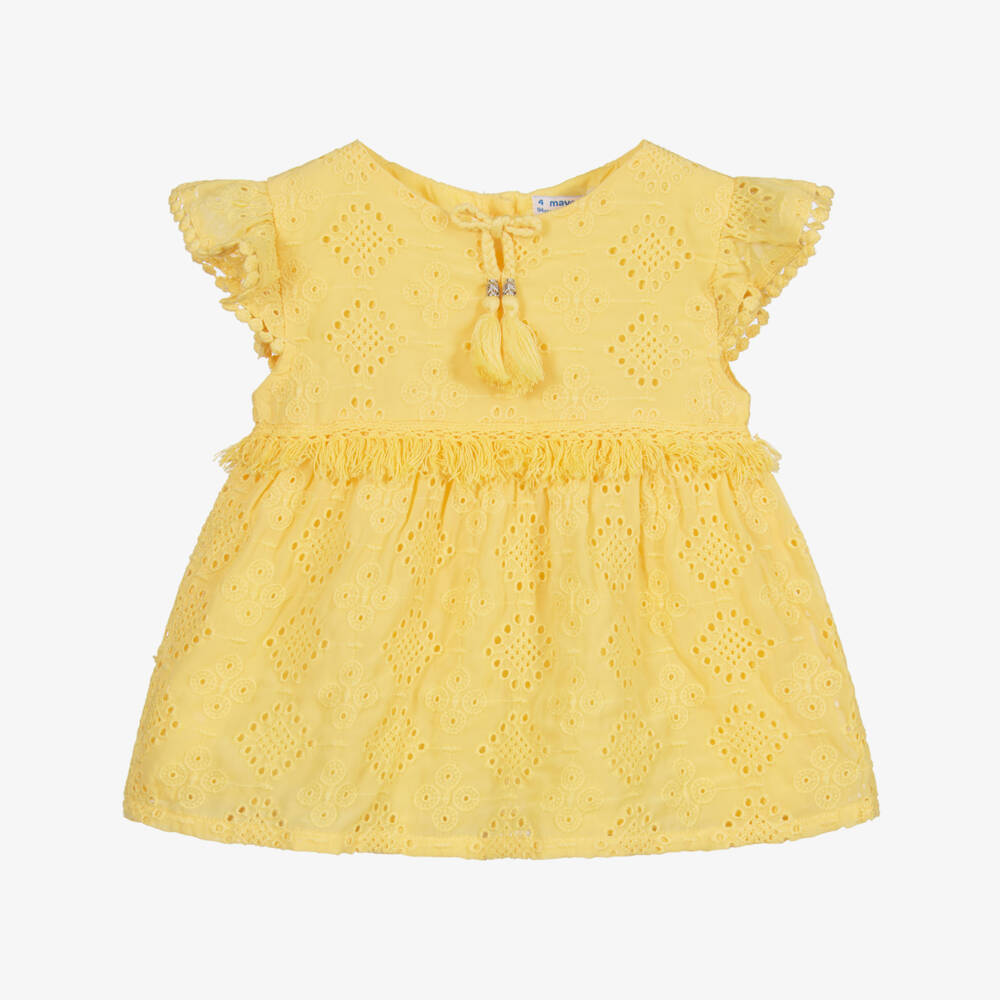 Mayoral-Yellow Broderie Anglaise Blouse | Childrensalon Outlet