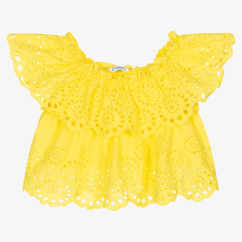 Mayoral - Yellow Broderie Anglaise Blouse | Childrensalon