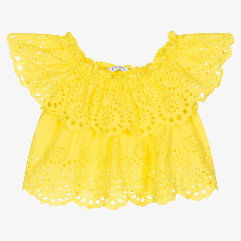 Mayoral - Haut jaune à broderie anglaise | Childrensalon