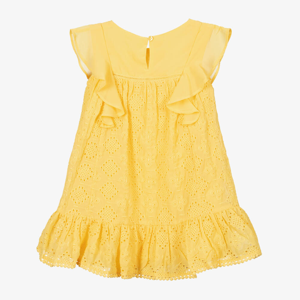 Mayoral-Yellow Broderie Anglaise Dress | Childrensalon Outlet