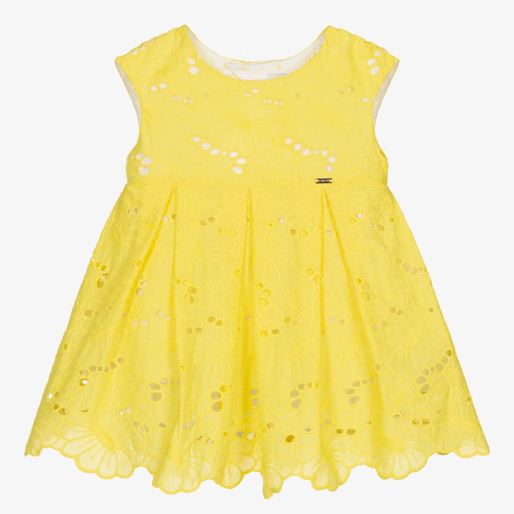 Mayoral - Желтое платье с вышивкой английской гладью | Childrensalon