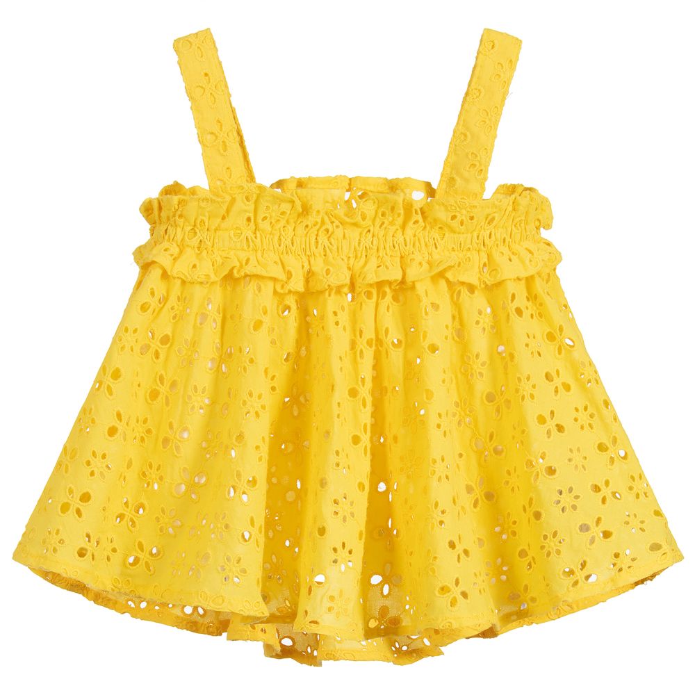 Mayoral - Yellow Broderie Anglaise Top | Childrensalon