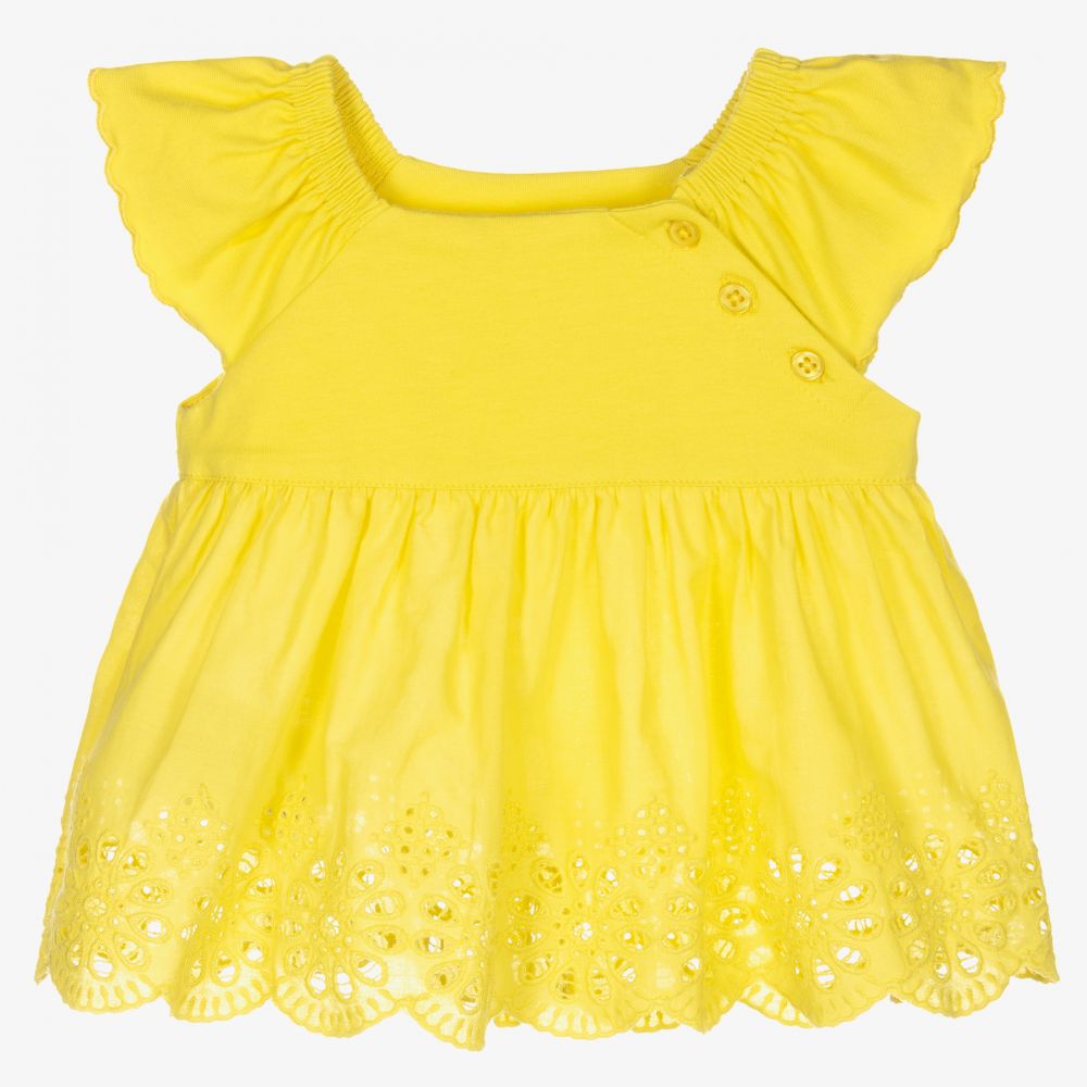 Mayoral - Yellow Broderie Anglaise Top | Childrensalon