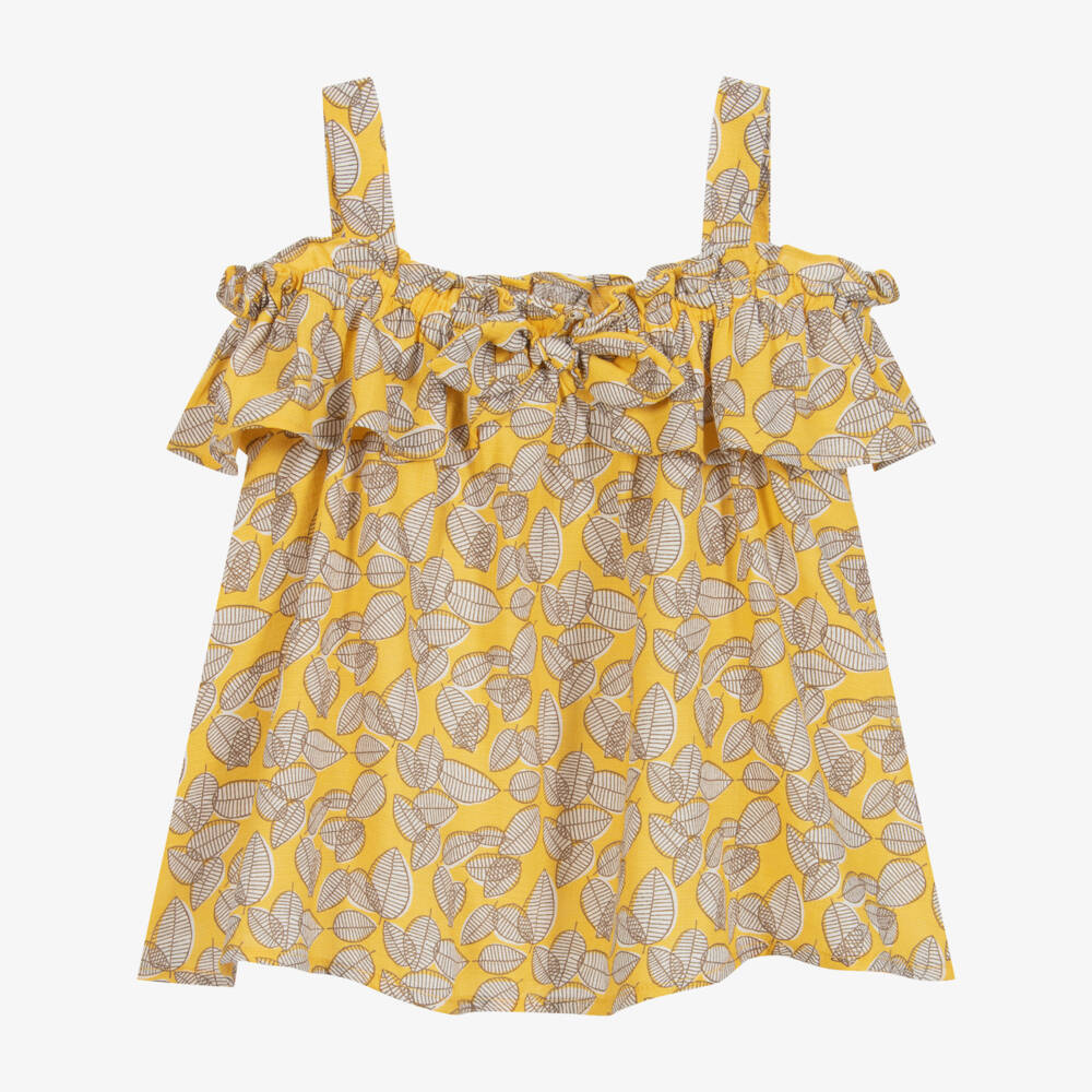 Mayoral-بلوز فيسكوز لون أصفر وبنّي | Childrensalon Outlet