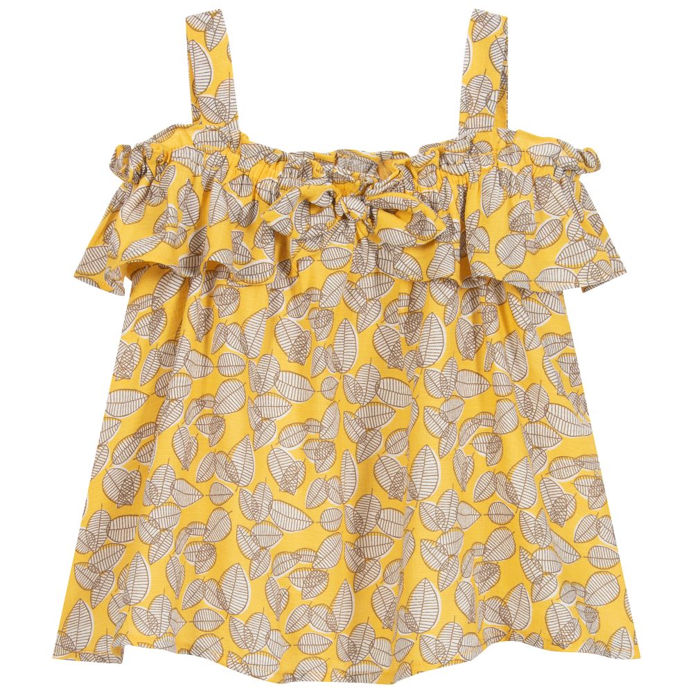 Mayoral - Blouse jaune et marron en viscose | Childrensalon