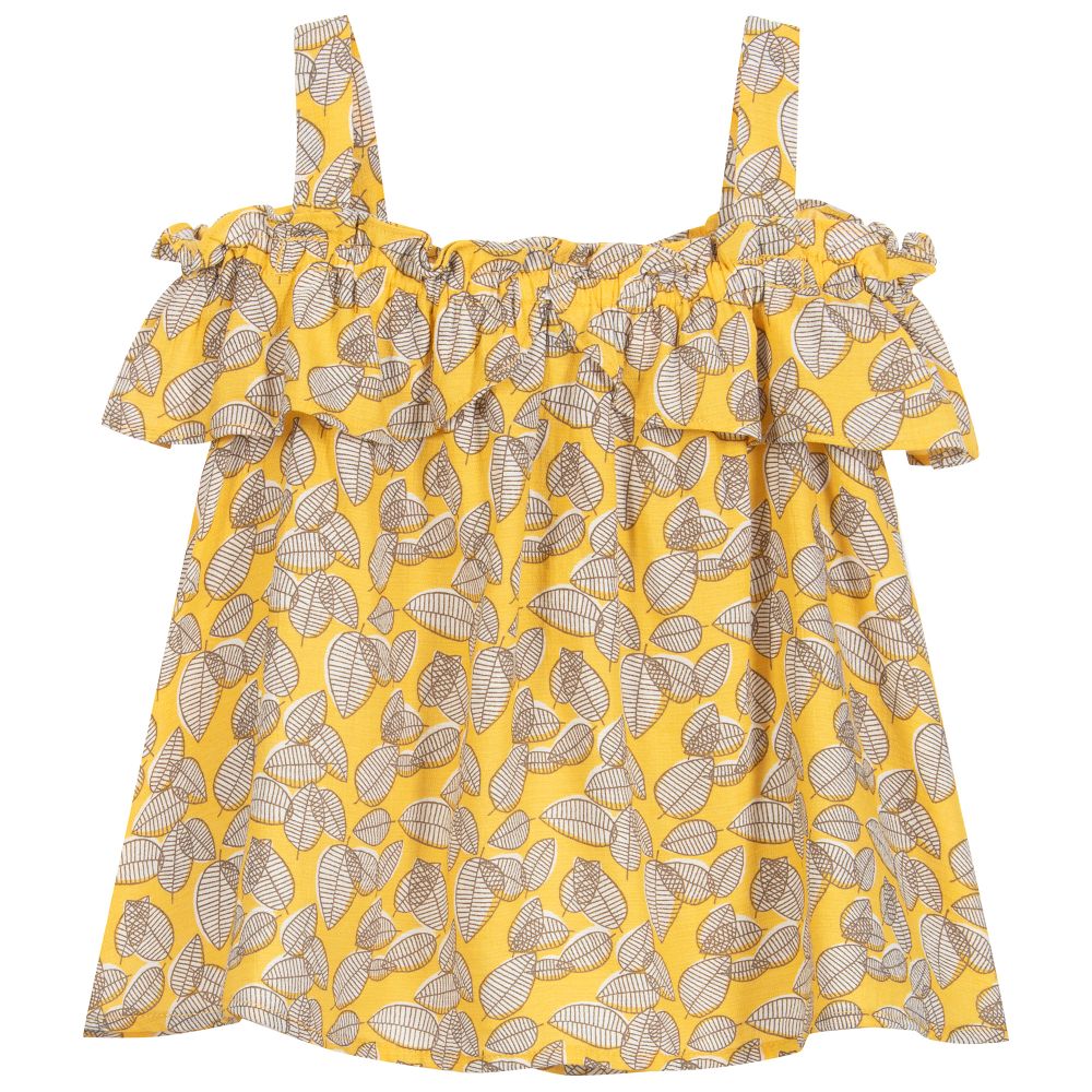 Mayoral-بلوز فيسكوز لون أصفر وبنّي | Childrensalon Outlet