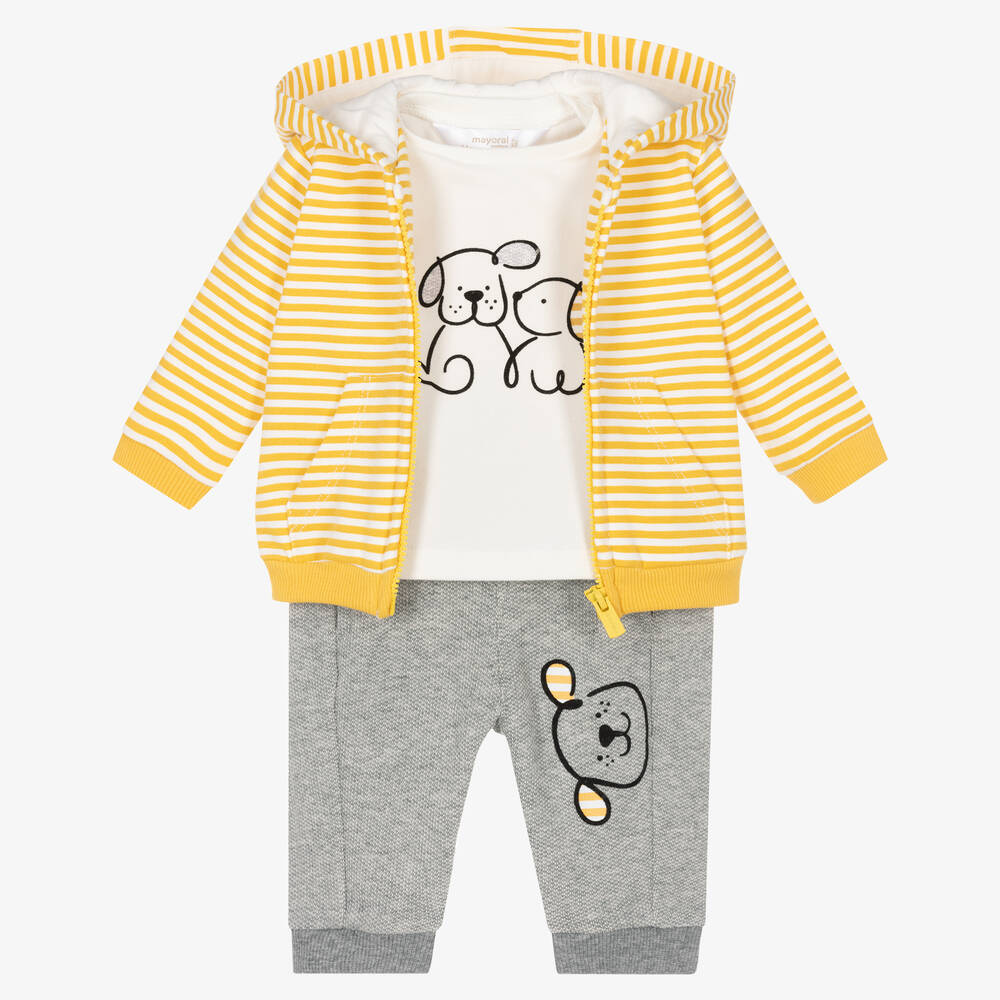 Mayoral - Yellow & Grey Cotton Baby Tracksuit Set | Childrensalon