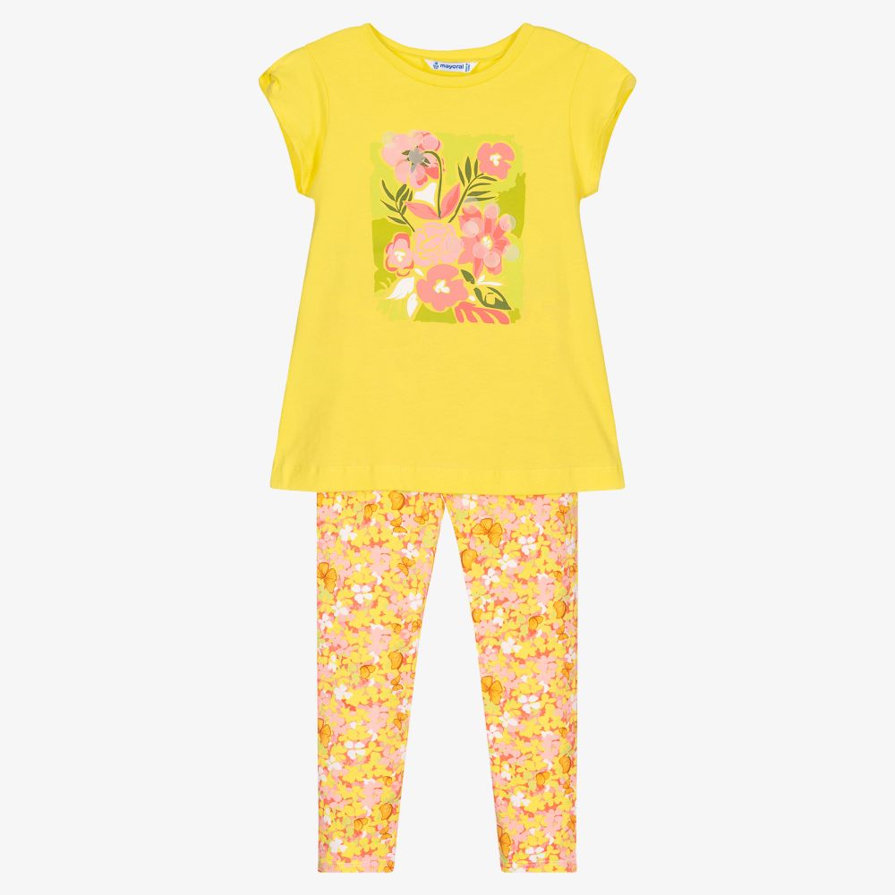 Mayoral - Желтая футболка и розовые легинсы | Childrensalon